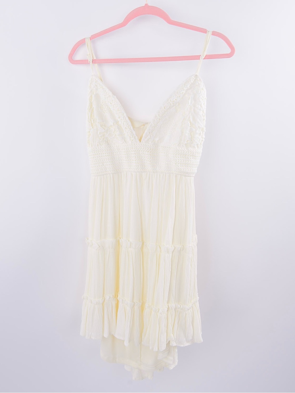 Justify Ivory Lace Open Back Tiered Mini Dress XL Boho Cottagecore